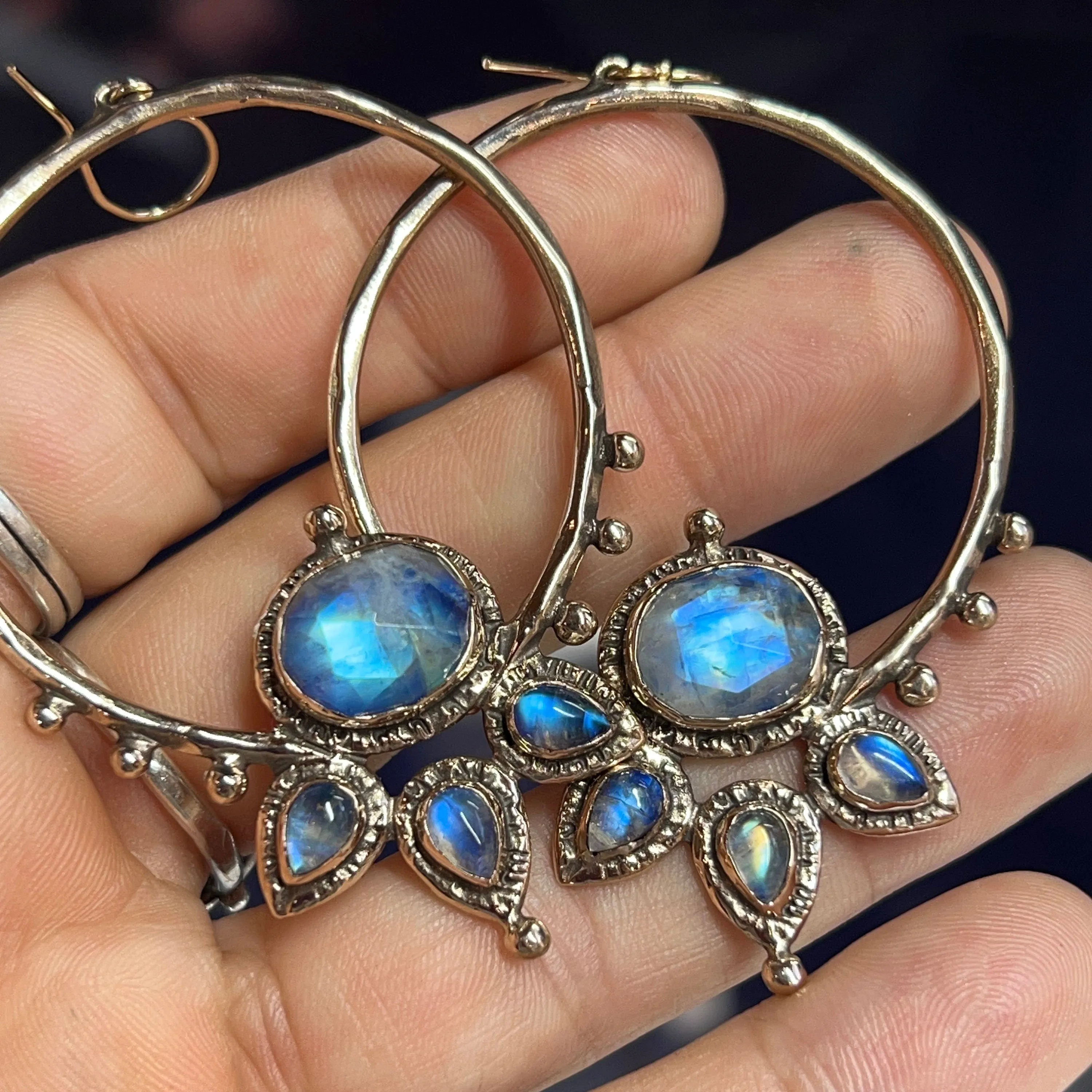 Blue Moonstone Lotus Hoops
