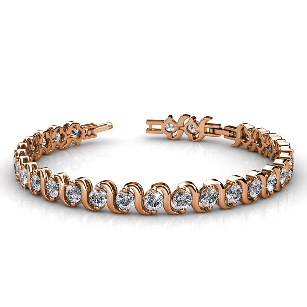 Boxed Venice Tennis Bracelet and Daffodil Stud Earrings Set Embellished with SWAROVSKI Crystals in Rose Gold