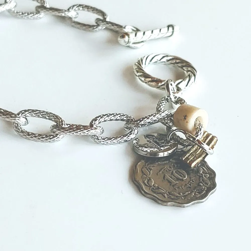 Chain Link Bracelet With Coin or Monogram