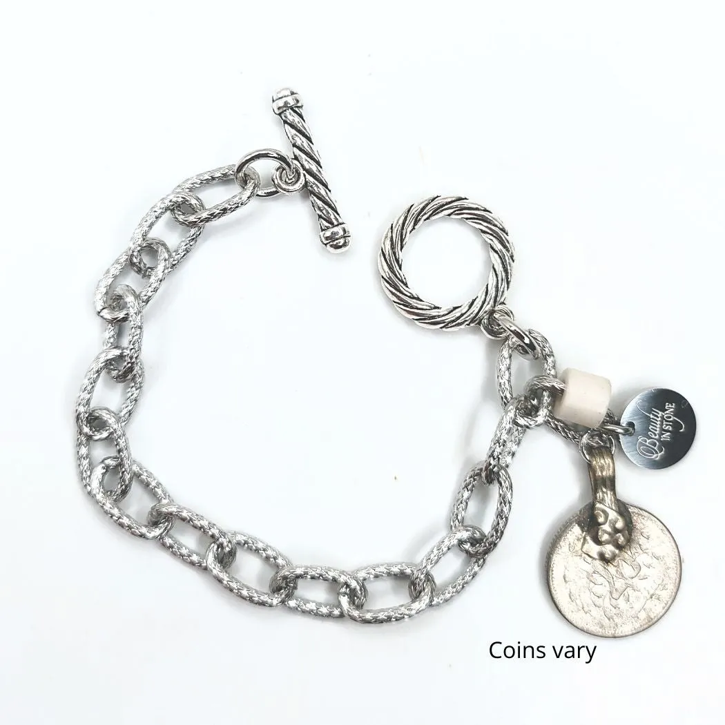 Chain Link Bracelet With Coin or Monogram