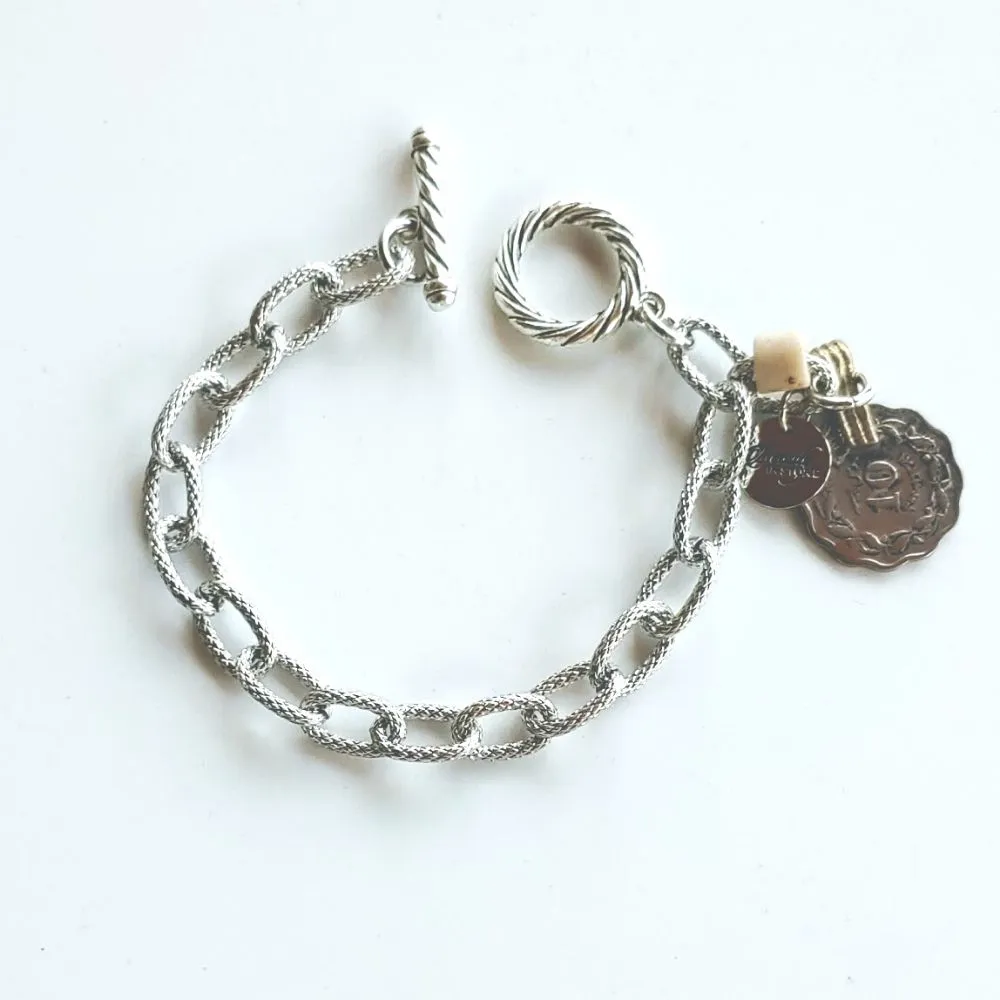 Chain Link Bracelet With Coin or Monogram