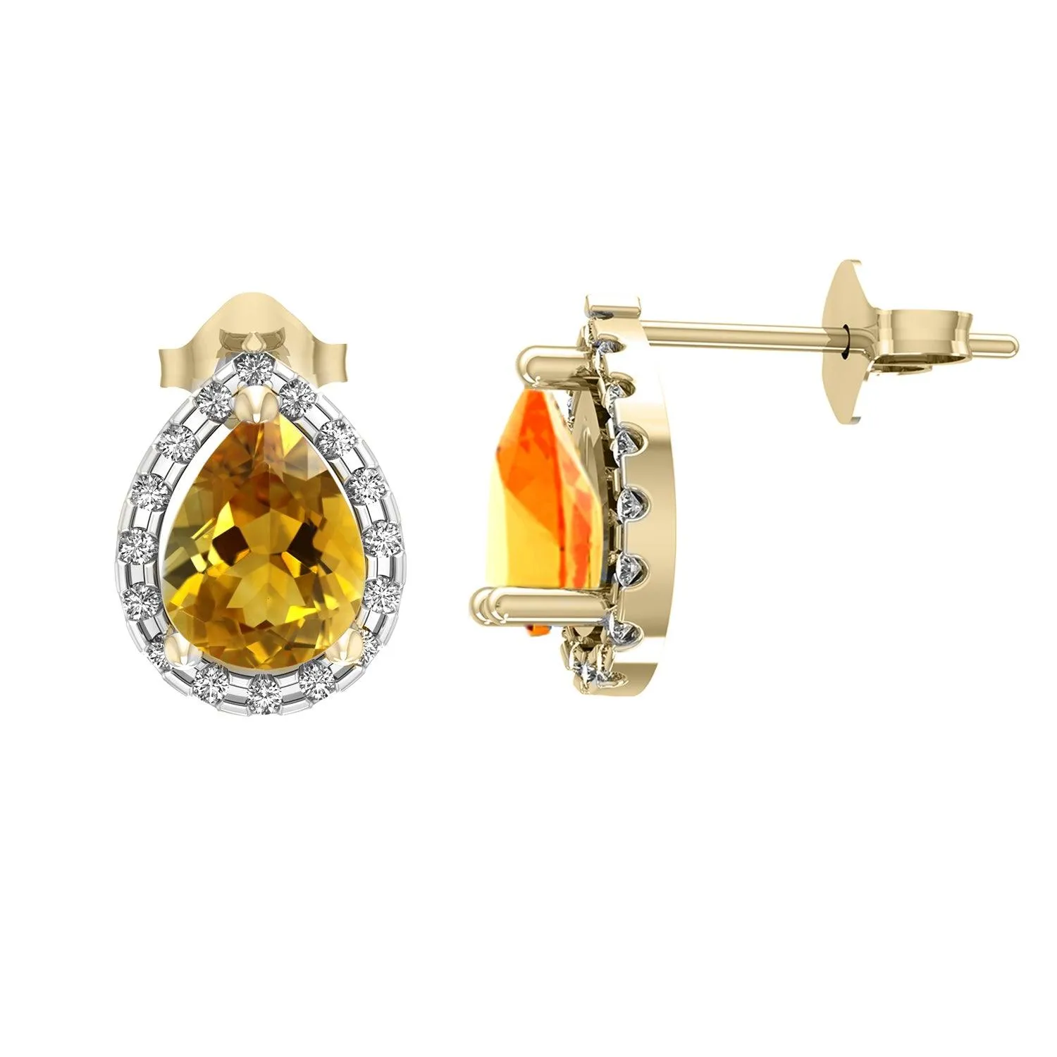 Citrine and Diamond Stud Earrings in 10K Yellow Gold