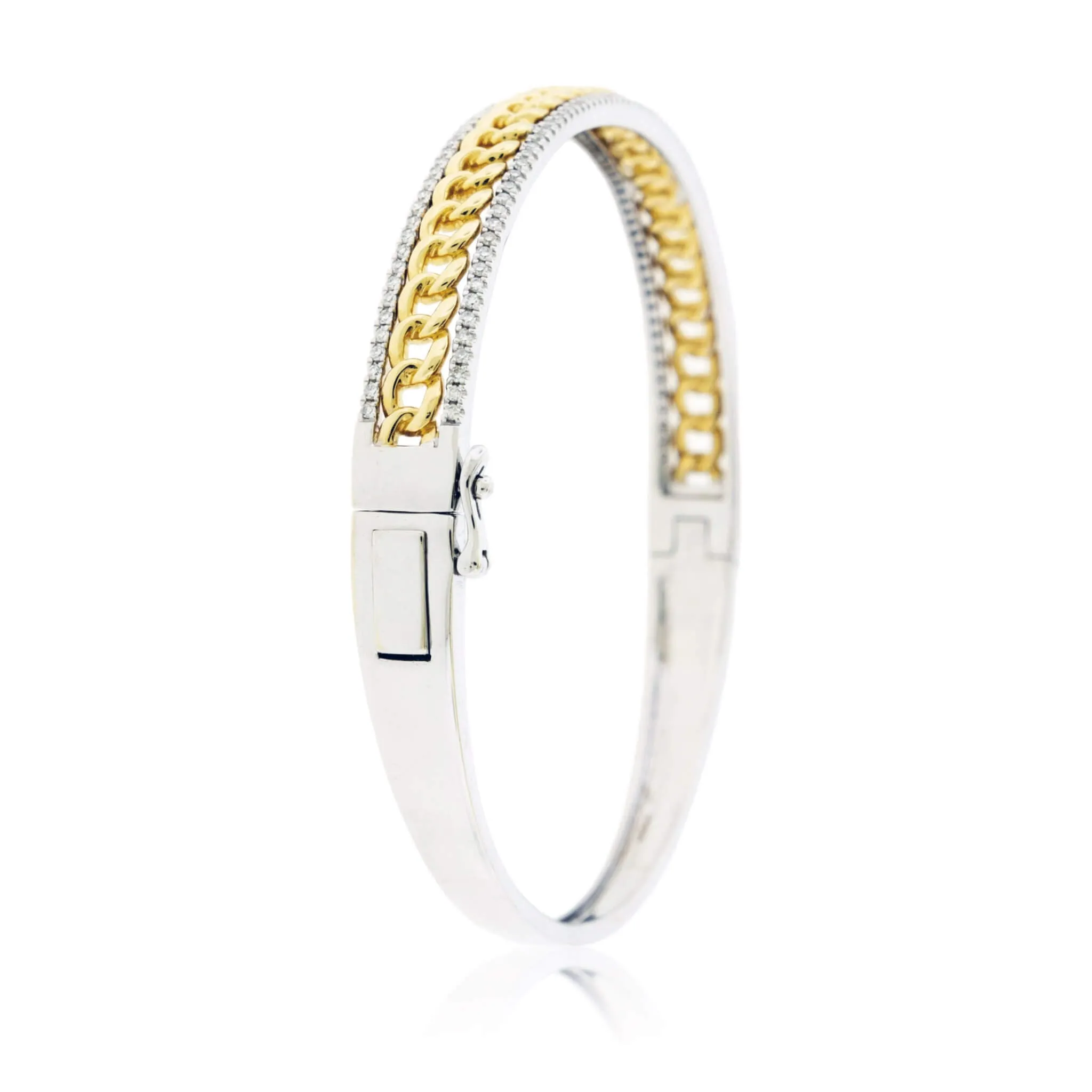 Diamond Rails & Link Style Bangle Bracelet