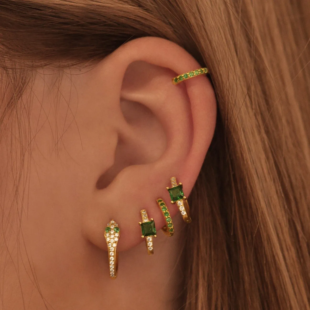 Emerald Crystal Huggie Hoops