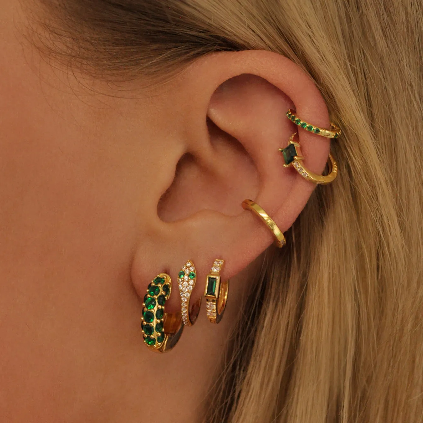 Emerald Crystal Huggie Hoops