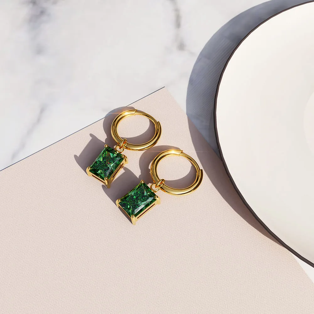 Faye Emerald Green Rectangular Drop Pendant Hoop Earrings