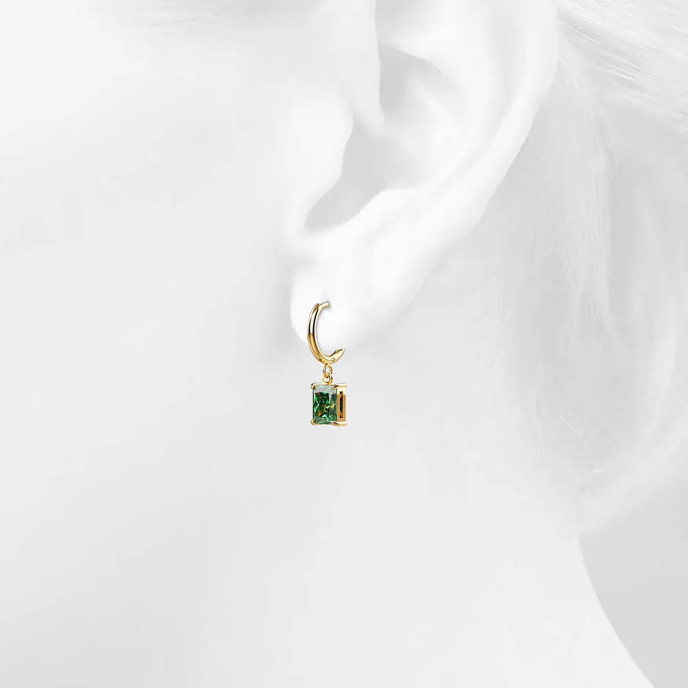 Faye Emerald Green Rectangular Drop Pendant Hoop Earrings