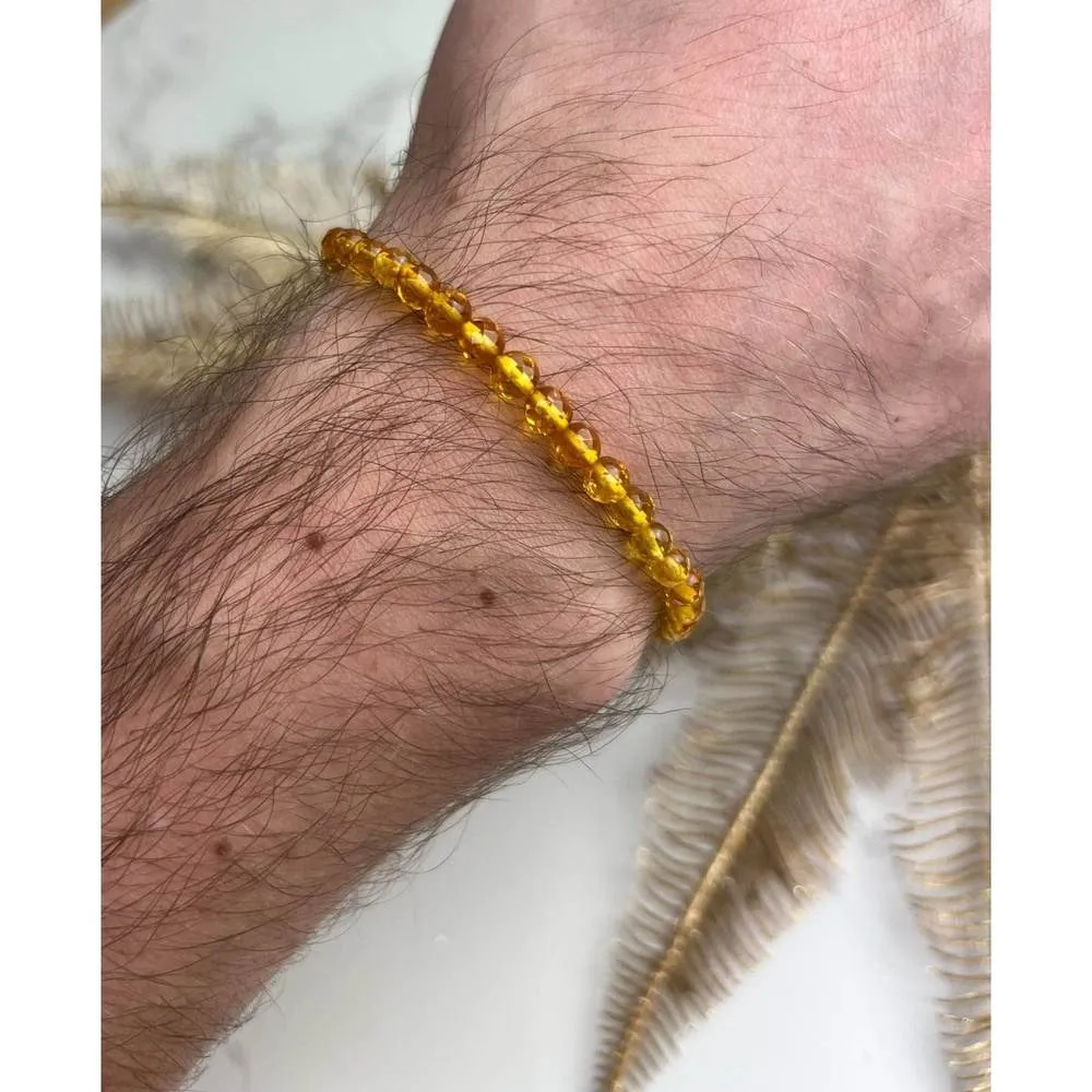 Genuine Baltic Amber Elastic Bracelet Unisex - Faceted Amber Beads 5x5 mm - BT0165