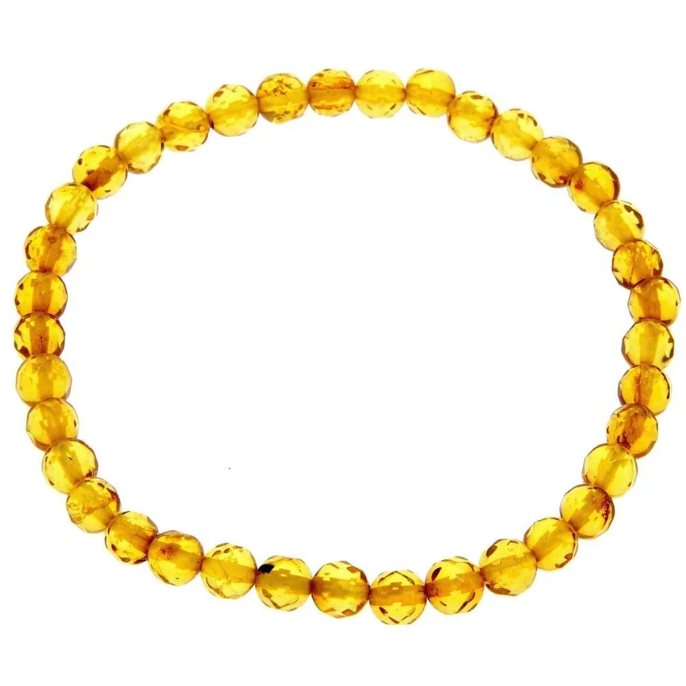 Genuine Baltic Amber Elastic Bracelet Unisex - Faceted Amber Beads 5x5 mm - BT0165