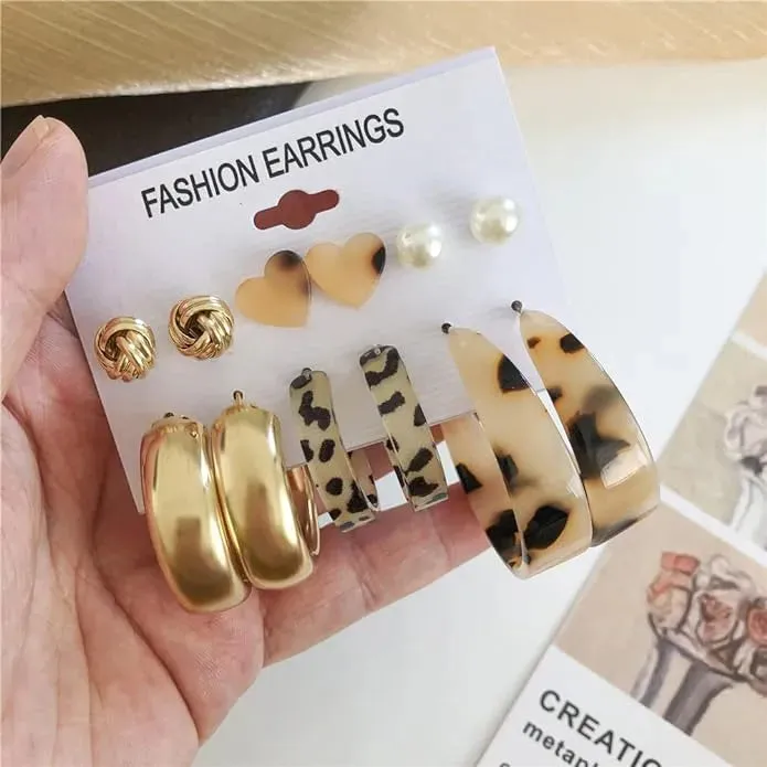 Geometric Fashion Acrylic Hoop Round 6 Pair Earring Set
