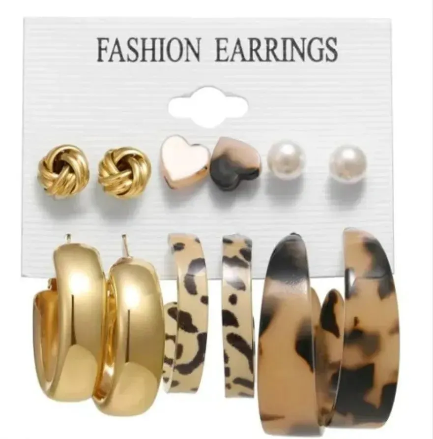 Geometric Fashion Acrylic Hoop Round 6 Pair Earring Set