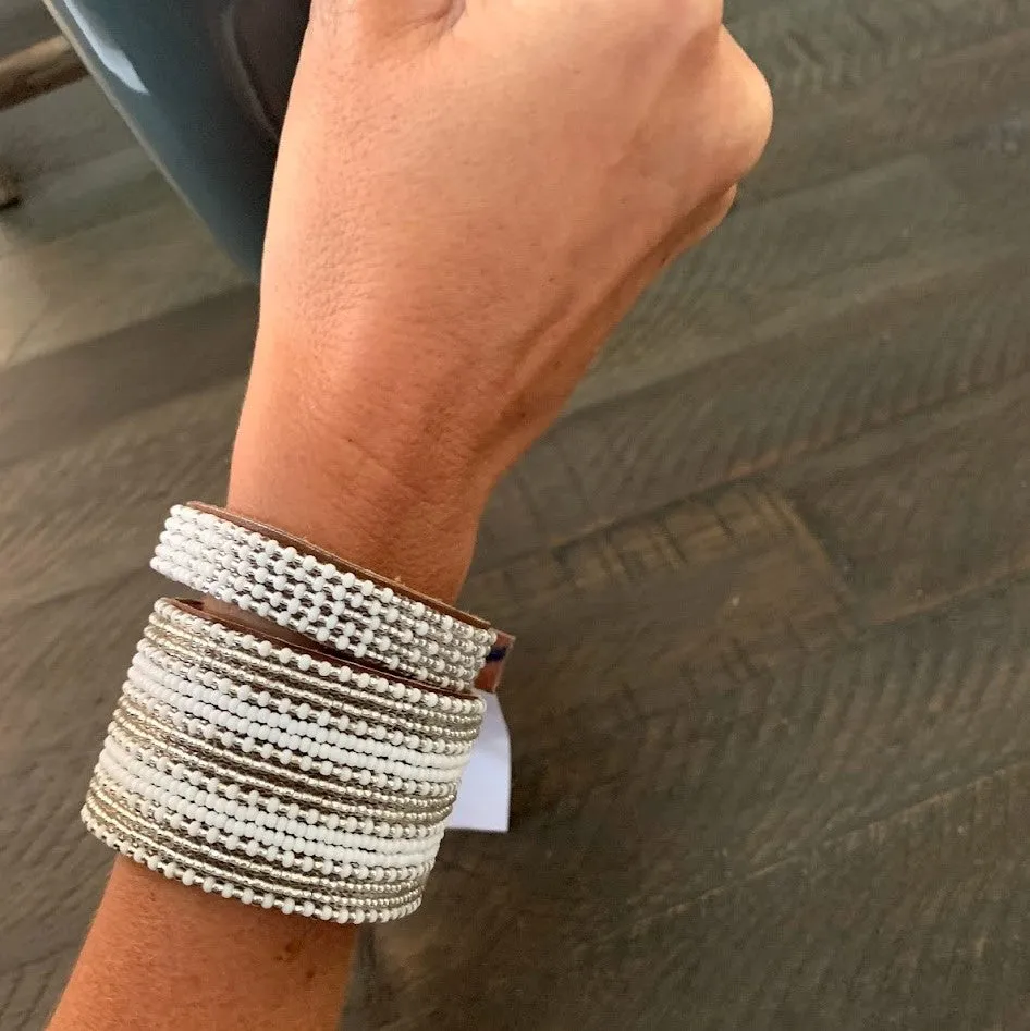 Gold and White Strip Cuff - 2 Sizes