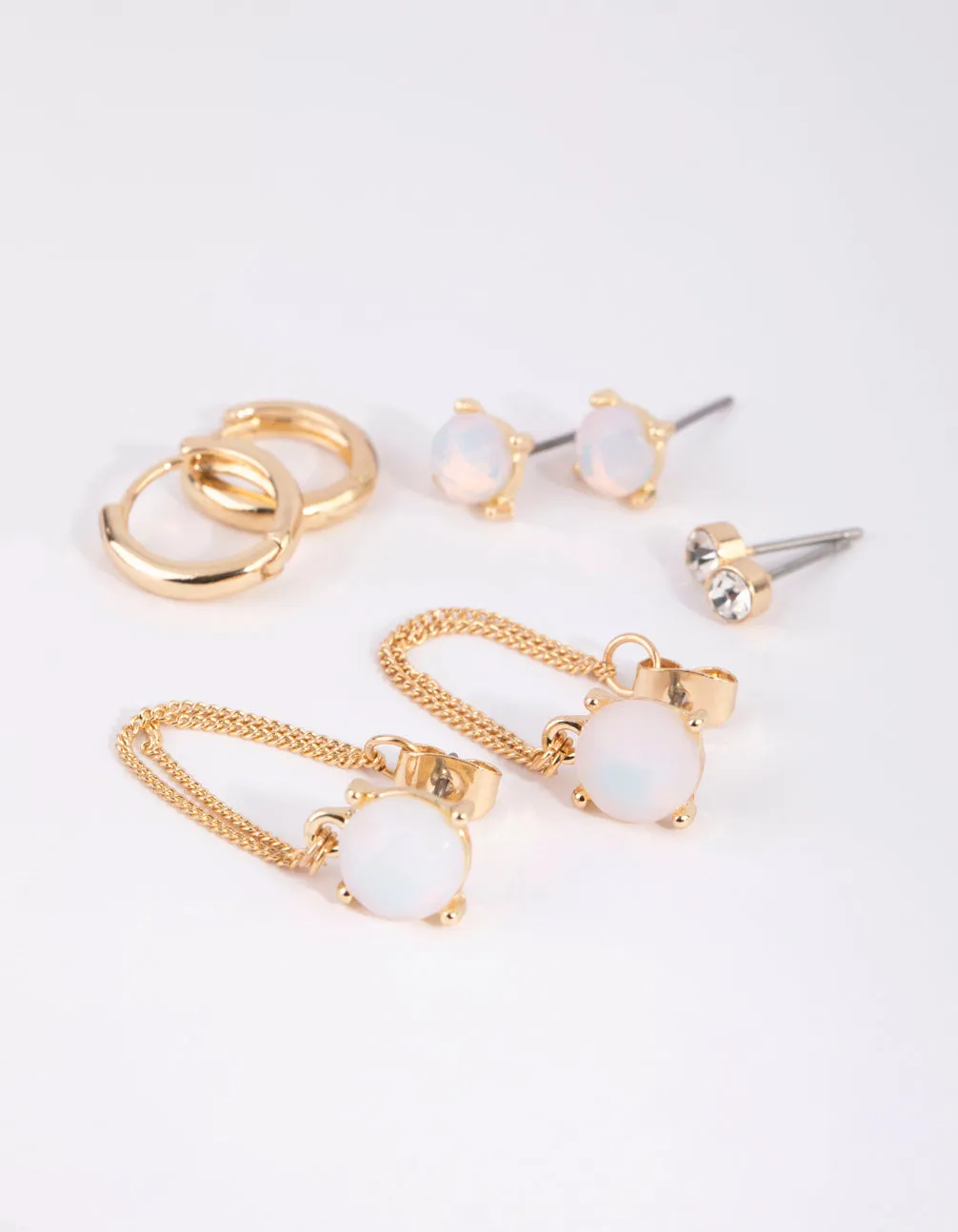 Gold Moonstone Stack Pack Earrings
