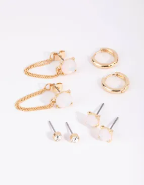 Gold Moonstone Stack Pack Earrings
