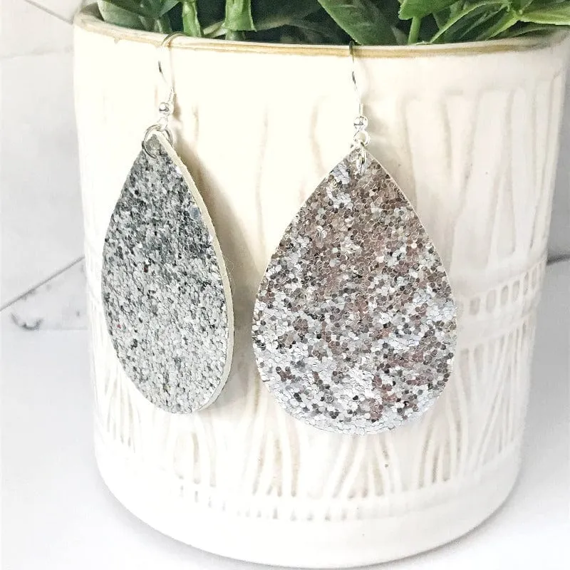Hailey - Silver Crunchy Glitter Teardrop