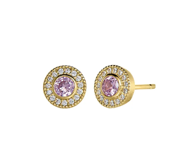 Kelly Waters Gold Vermeil Gemstone Stud Earrings w/ CZ Halo