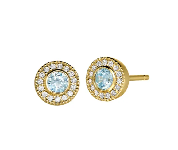 Kelly Waters Gold Vermeil Gemstone Stud Earrings w/ CZ Halo