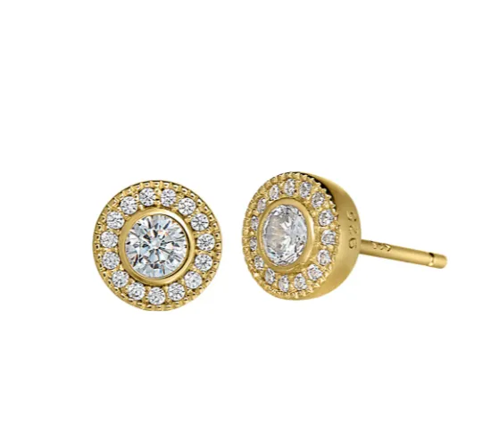 Kelly Waters Gold Vermeil Gemstone Stud Earrings w/ CZ Halo