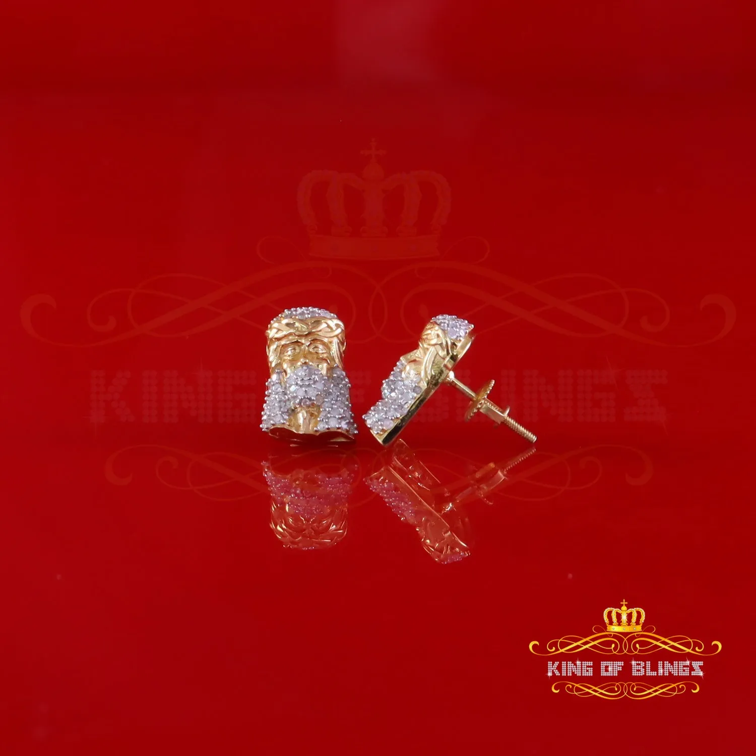 King of Blings-0.50ct Diamond 925 Sterling Silver Yellow for Men's & Women Stud JESUS Earring