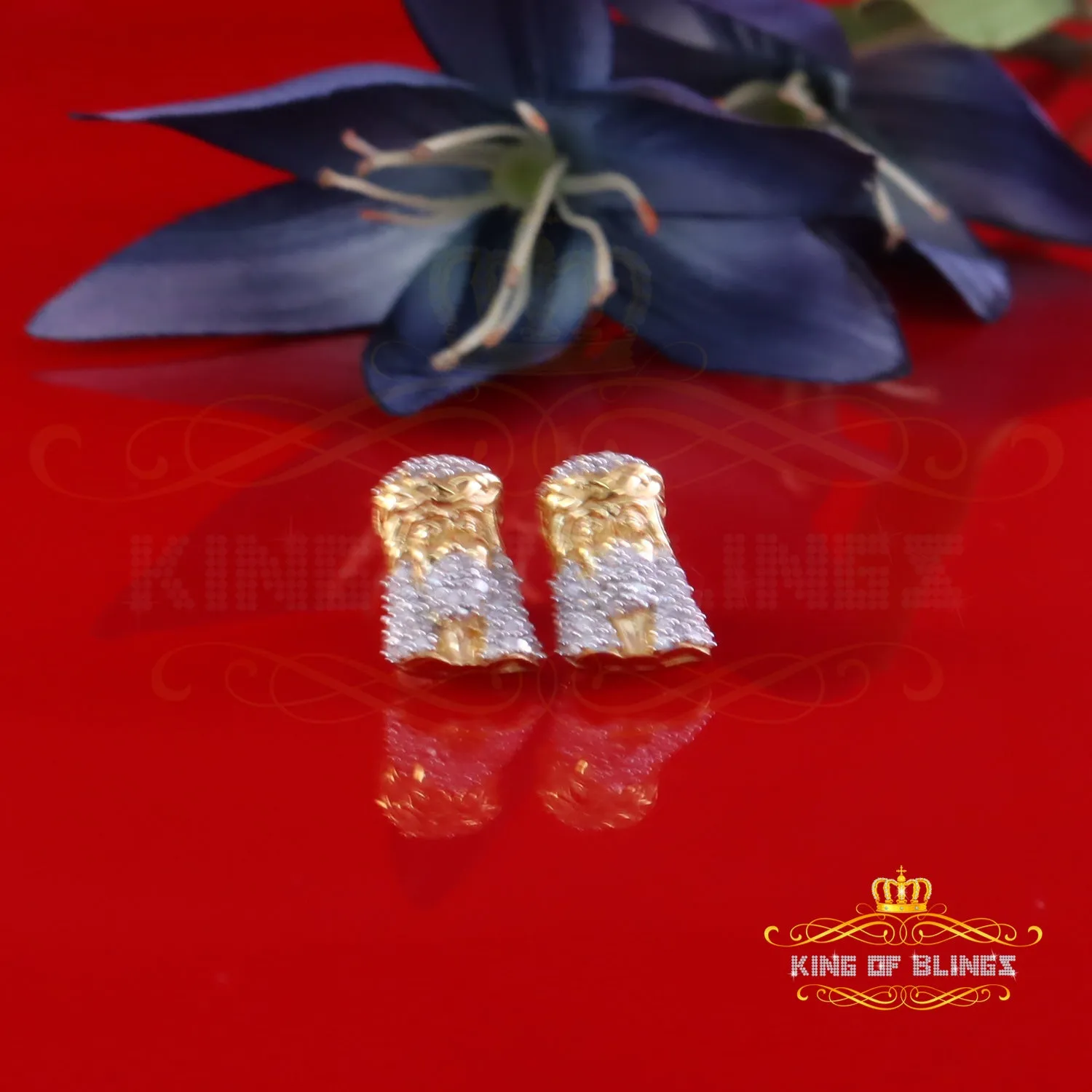 King of Blings-0.50ct Diamond 925 Sterling Silver Yellow for Men's & Women Stud JESUS Earring