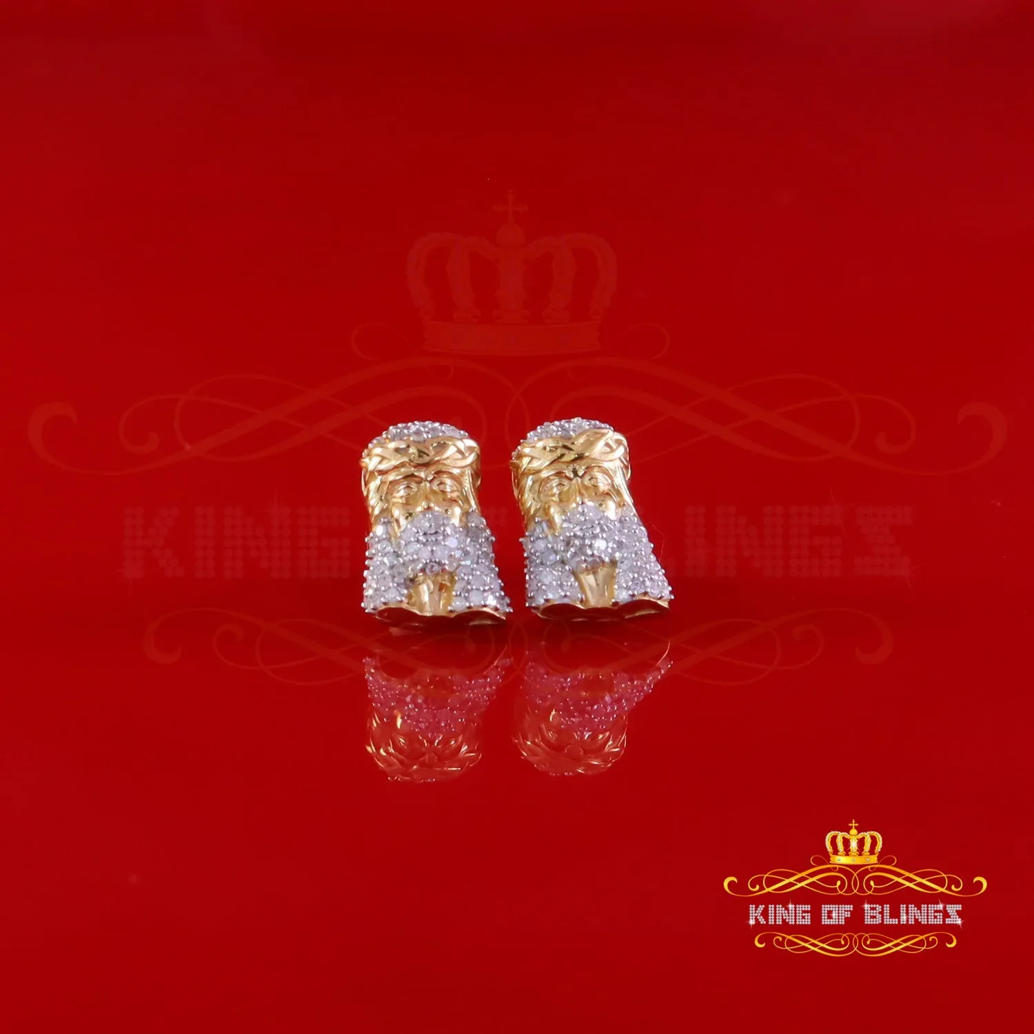 King of Blings-0.50ct Diamond 925 Sterling Silver Yellow for Men's & Women Stud JESUS Earring