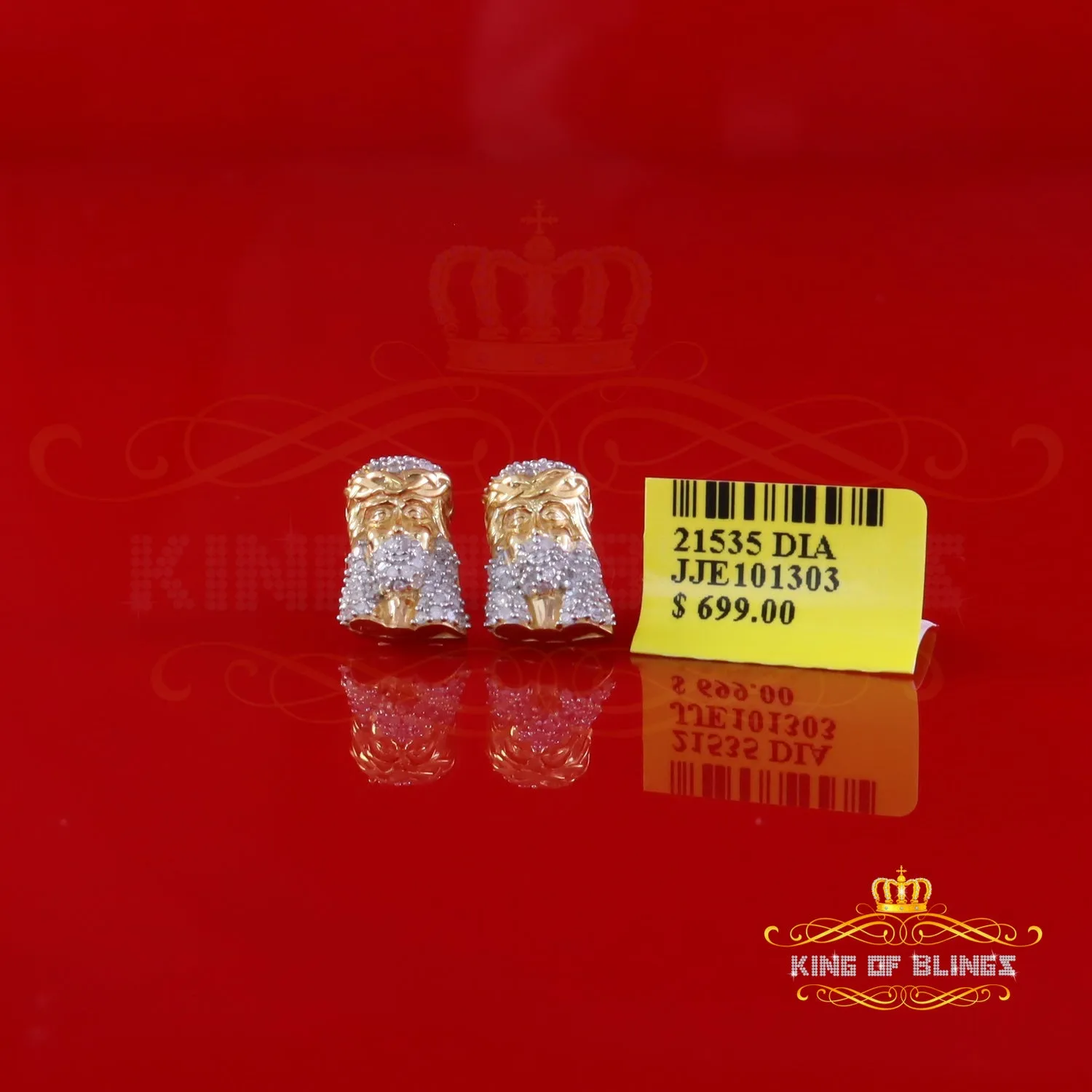 King of Blings-0.50ct Diamond 925 Sterling Silver Yellow for Men's & Women Stud JESUS Earring