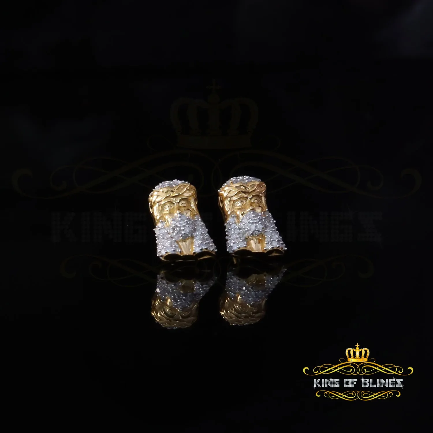 King of Blings-0.50ct Diamond 925 Sterling Silver Yellow for Men's & Women Stud JESUS Earring