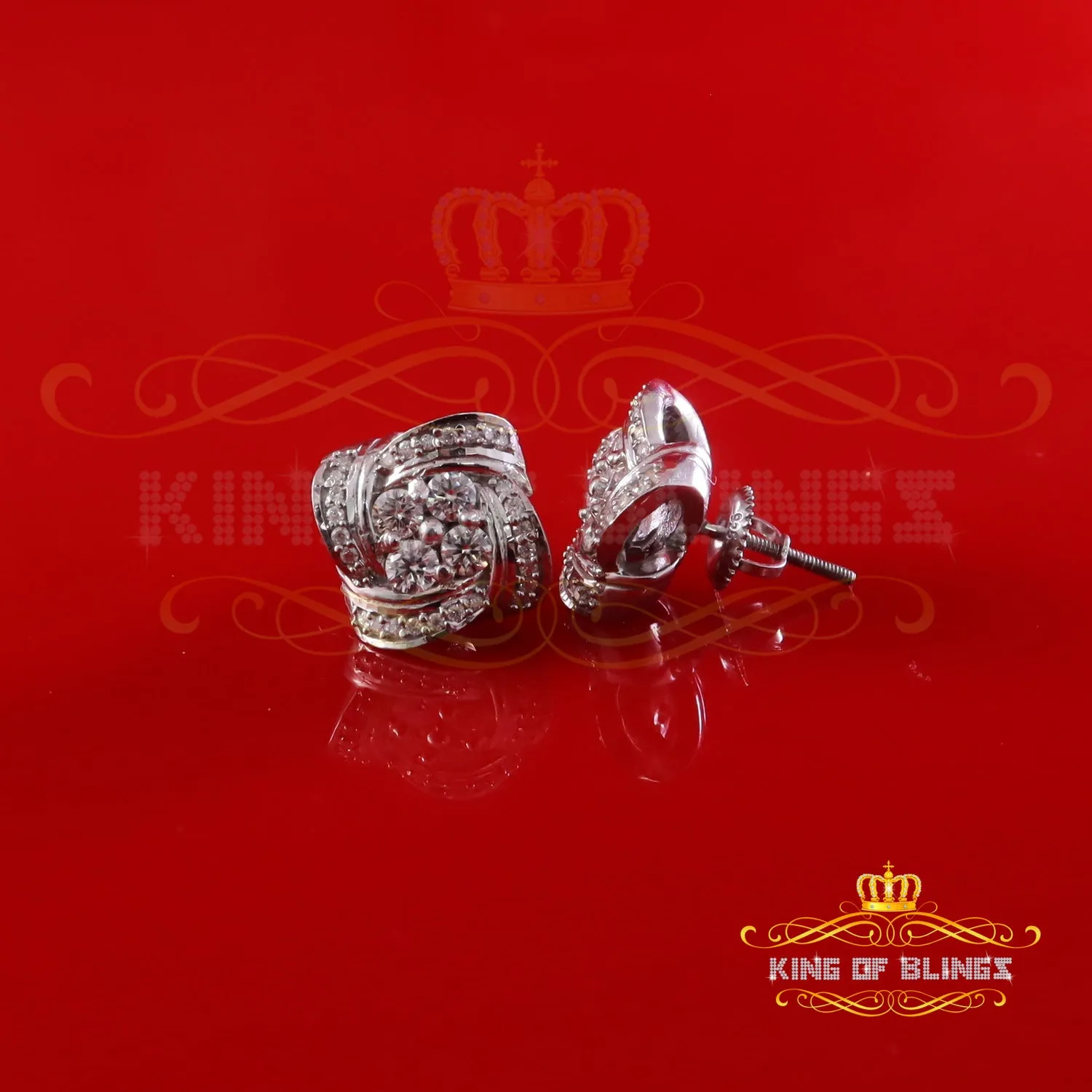 King of Bling's New 1.00ct VVS 'D' Moissanite 925 White Silver Men's/Womens Square Stud Earrings