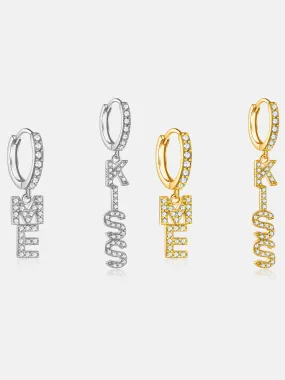Kiss Me Earrings Sterling Silver Cubic Zirconia Dangle Charm Hypoallergenic Jewelry Personalized Dangle Letter KESLEY