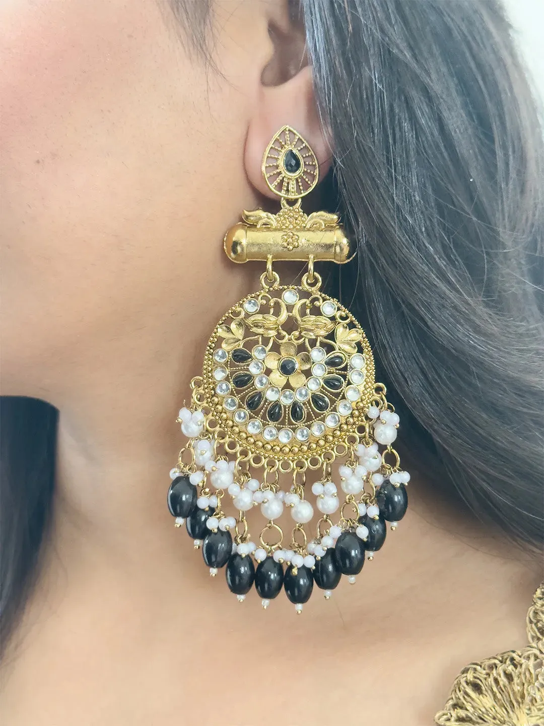 Kundan Long Designer Chandbali Earrings