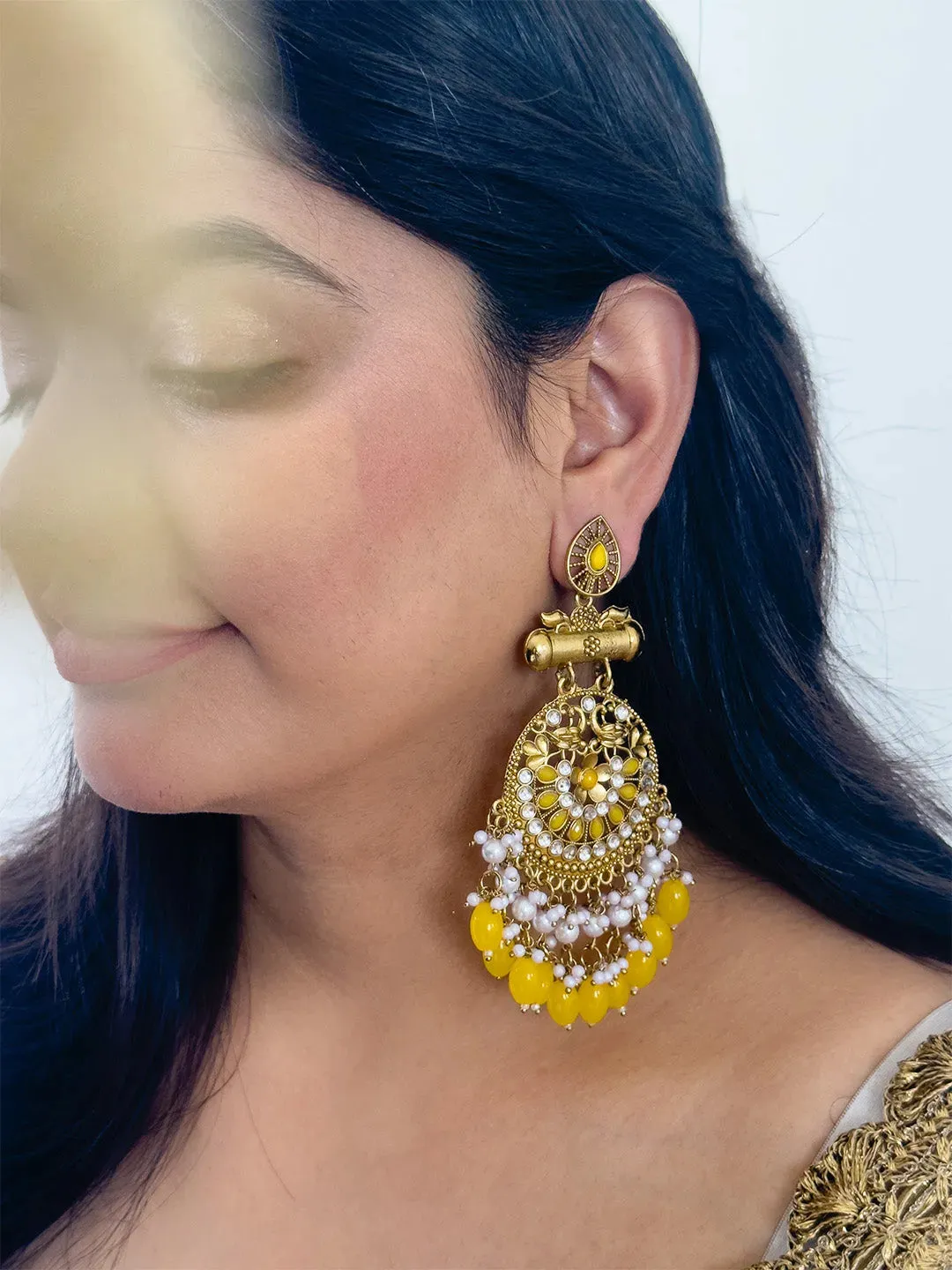 Kundan Long Designer Chandbali Earrings