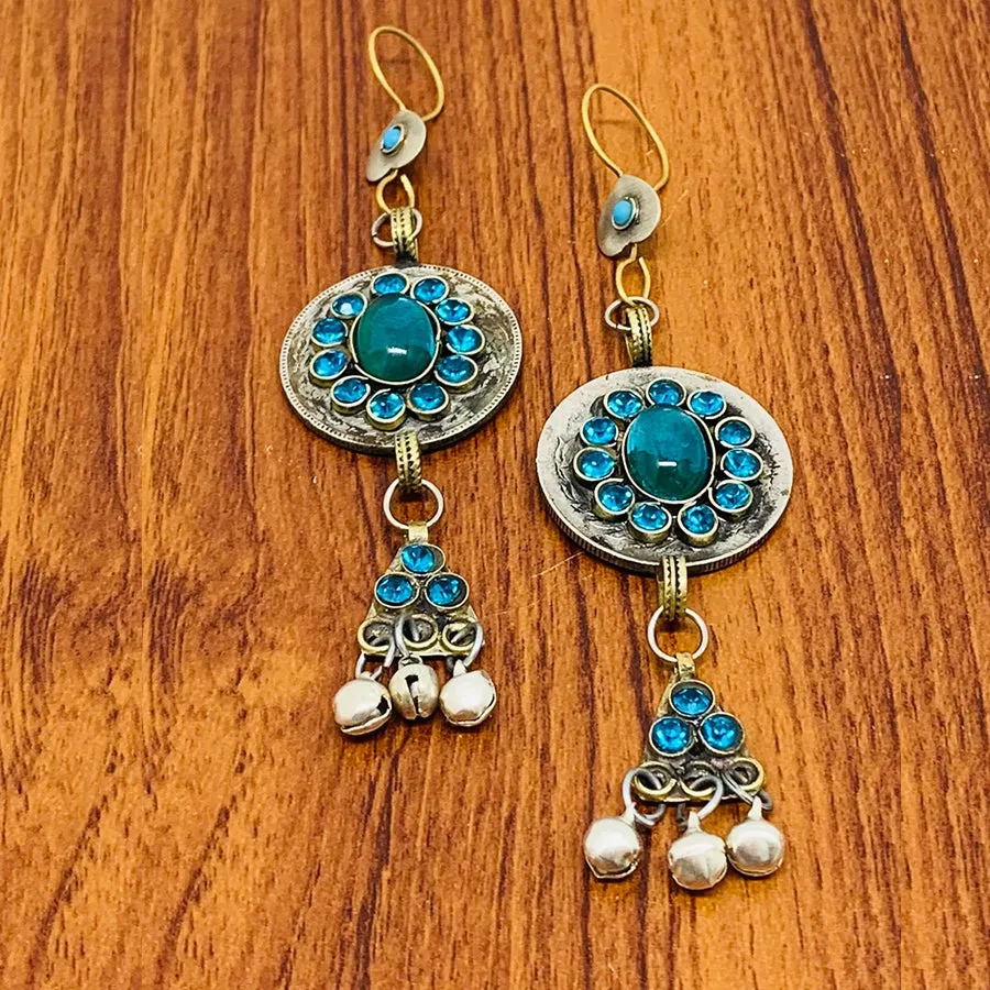 Light Weight Earrings With Turquoise Glass Stone