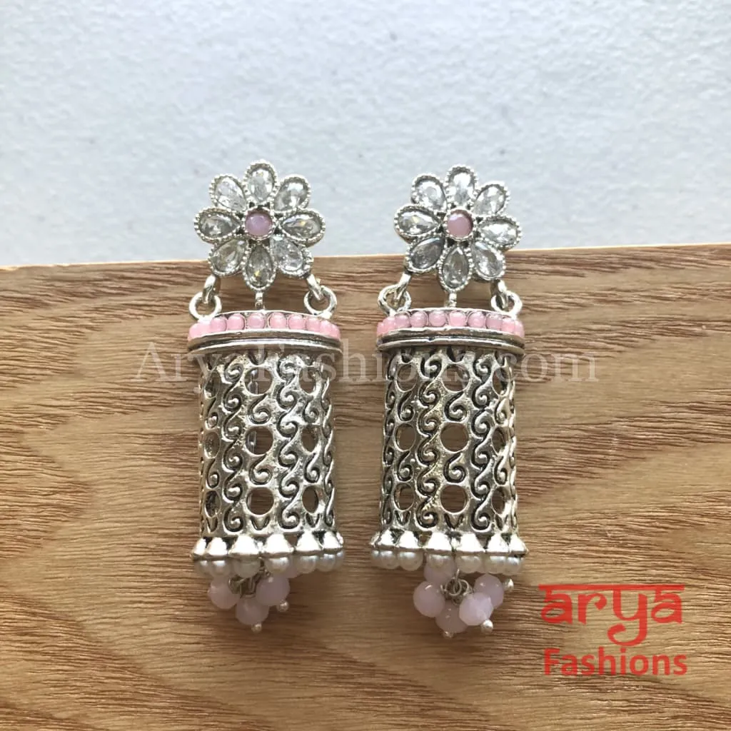 Mahi Silver Earrings with colorful beads/Oxidized Silver Tribal Earrings