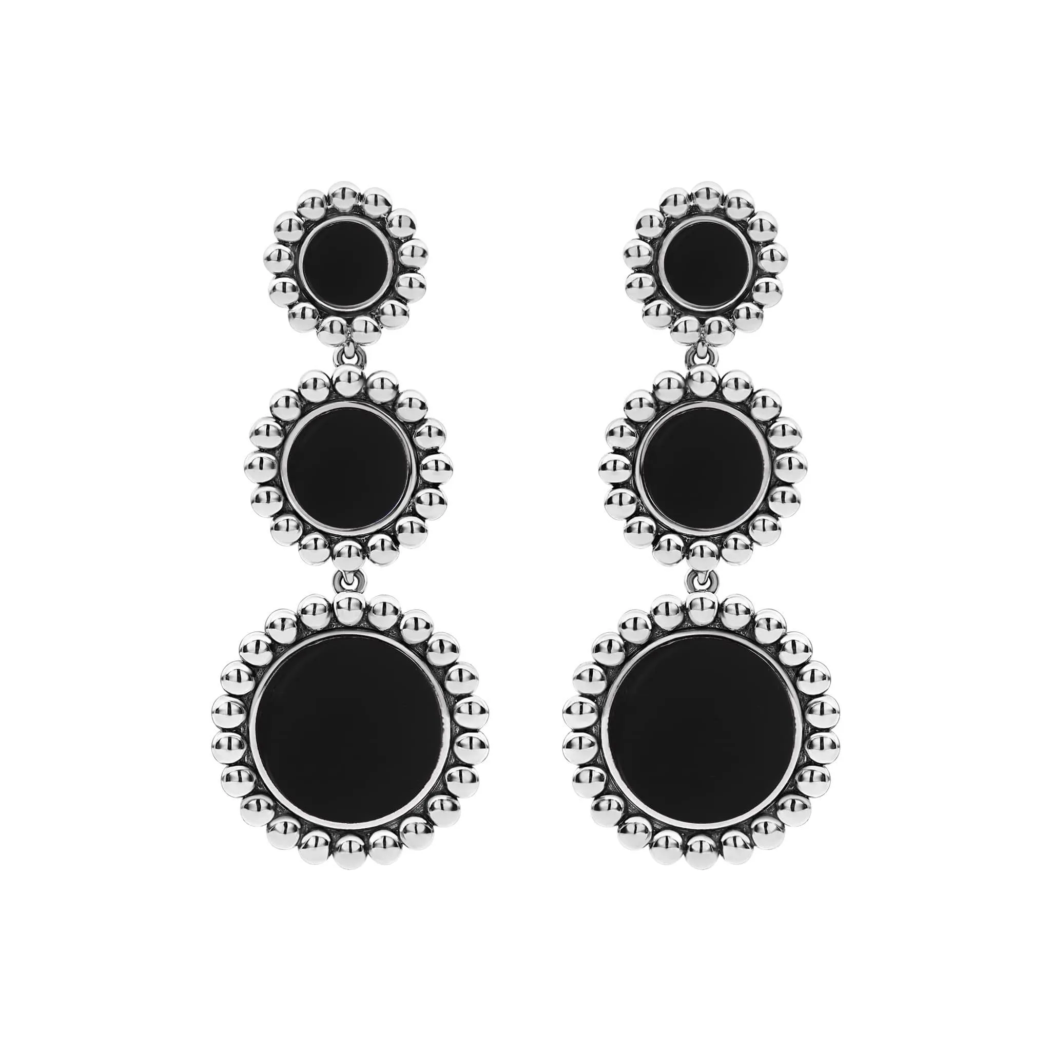 Maya Three Onyx Circle Drop Earrings