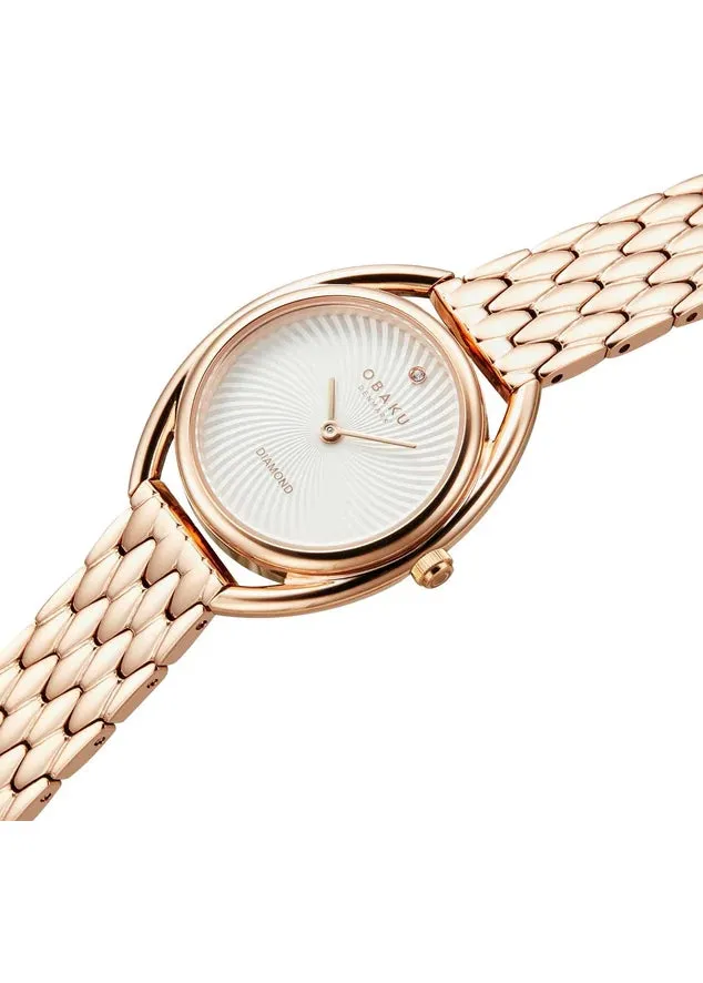 OBAKU JUVEL- FUCHSIA ROSE GOLD BRACELET DIAMOND PATTERN DIAL V286LXVISV