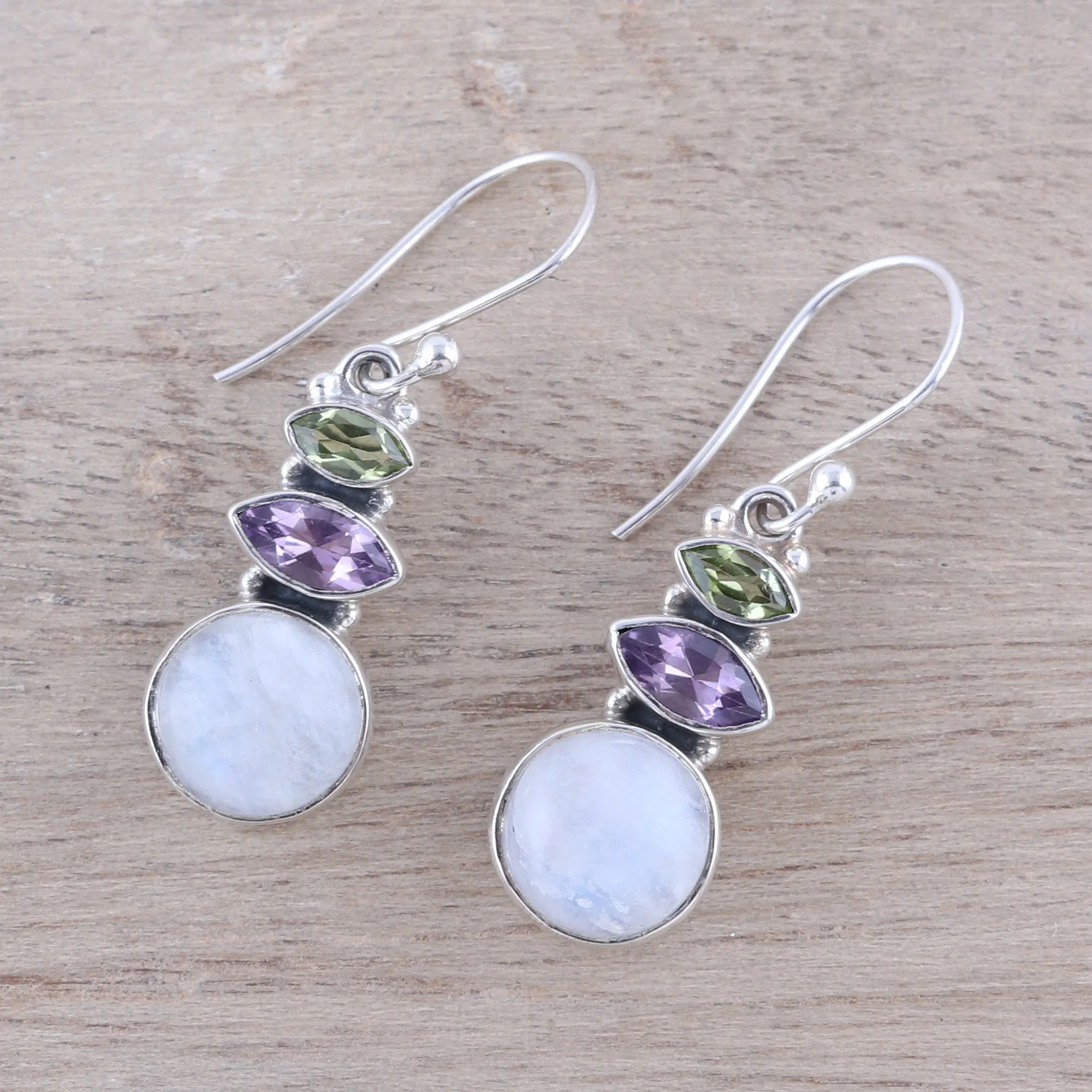 Peaceful Dazzle Multi-Gemstone Dangle Earrings from India