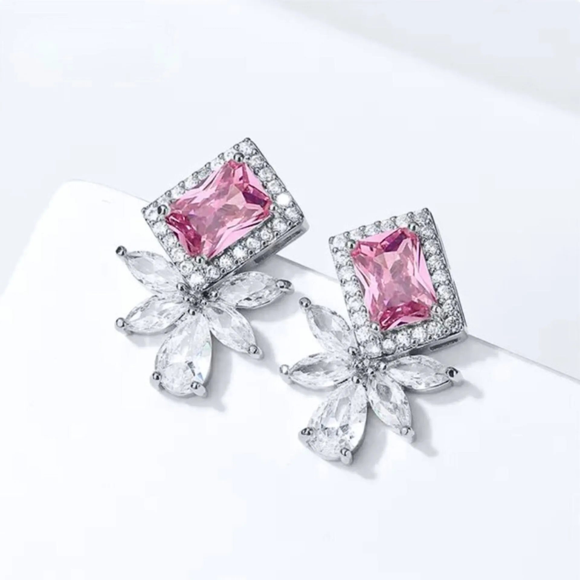 "Ava" - Pink CZ Bridal Stud Earrings