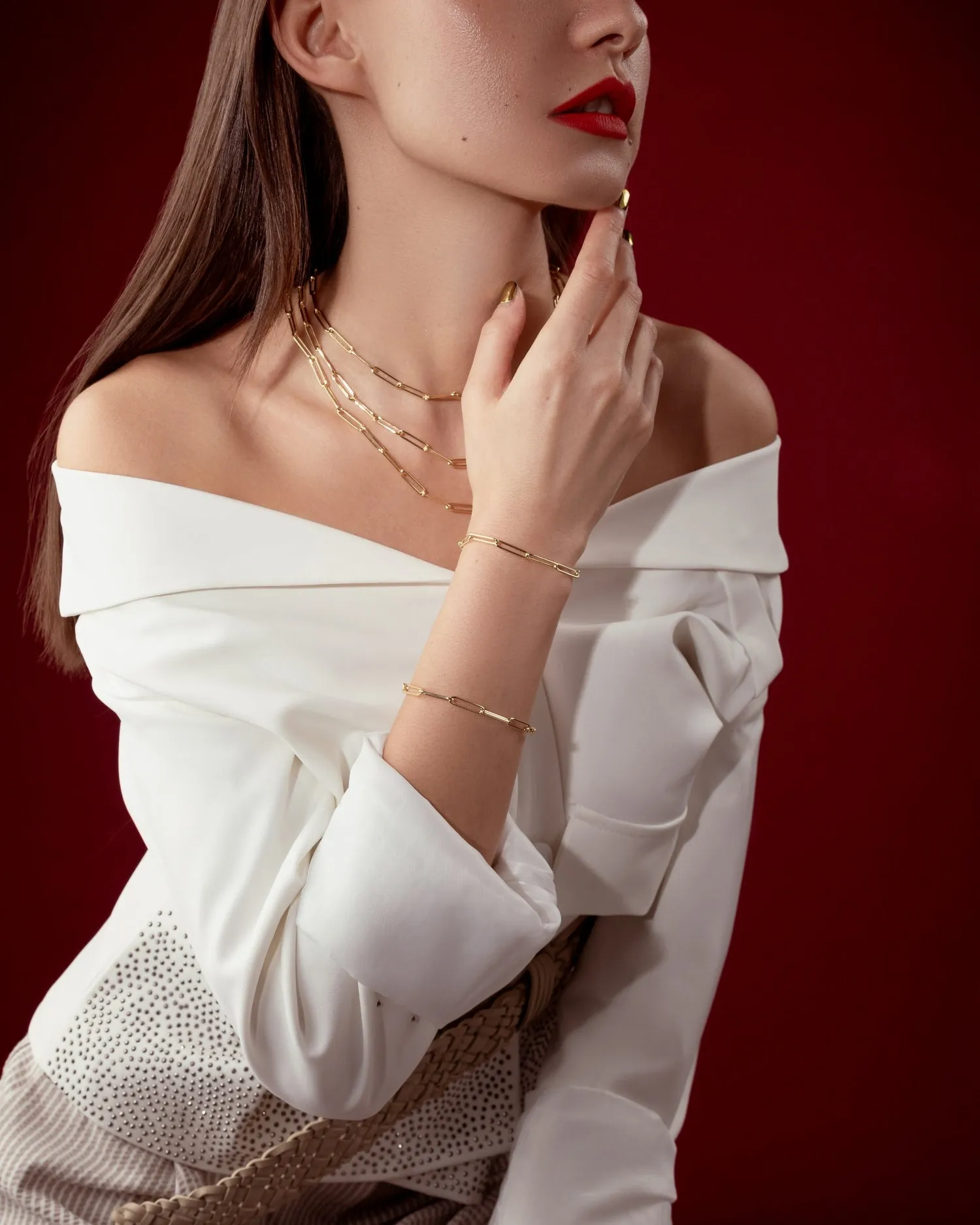 Real Gold Long Round Paper Clip Chain Necklace Link Length 1.7 C.M 9482 (45 C.M) CH1233