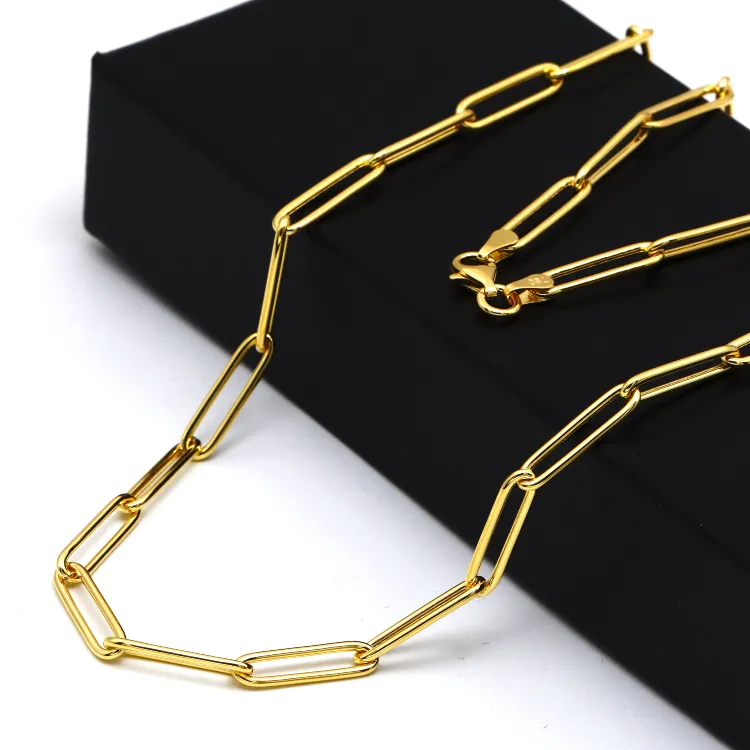 Real Gold Long Round Paper Clip Chain Necklace Link Length 1.7 C.M 9482 (45 C.M) CH1233