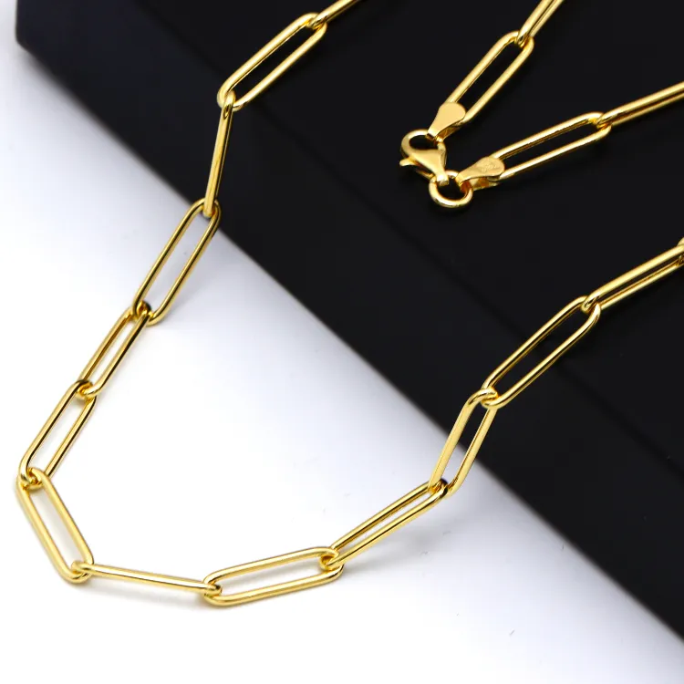 Real Gold Long Round Paper Clip Chain Necklace Link Length 1.7 C.M 9482 (45 C.M) CH1233