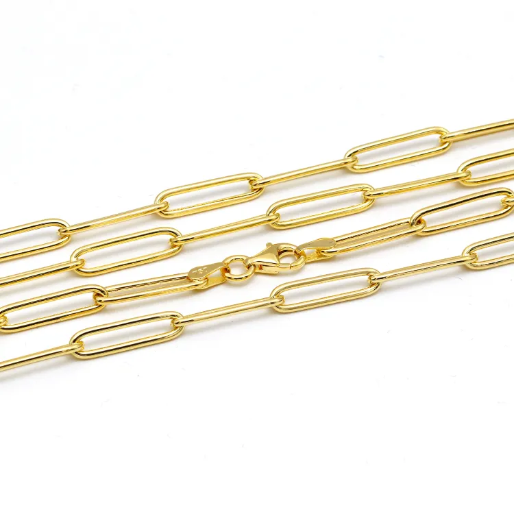 Real Gold Long Round Paper Clip Chain Necklace Link Length 1.7 C.M 9482 (45 C.M) CH1233