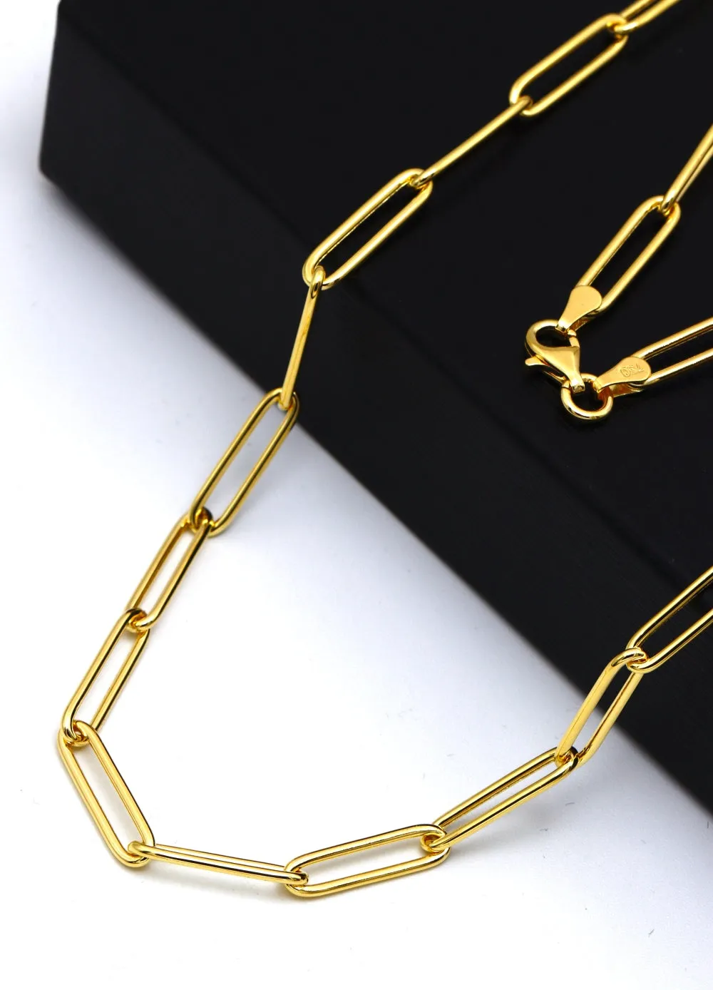 Real Gold Long Round Paper Clip Chain Necklace Link Length 1.7 C.M 9482 (45 C.M) CH1233