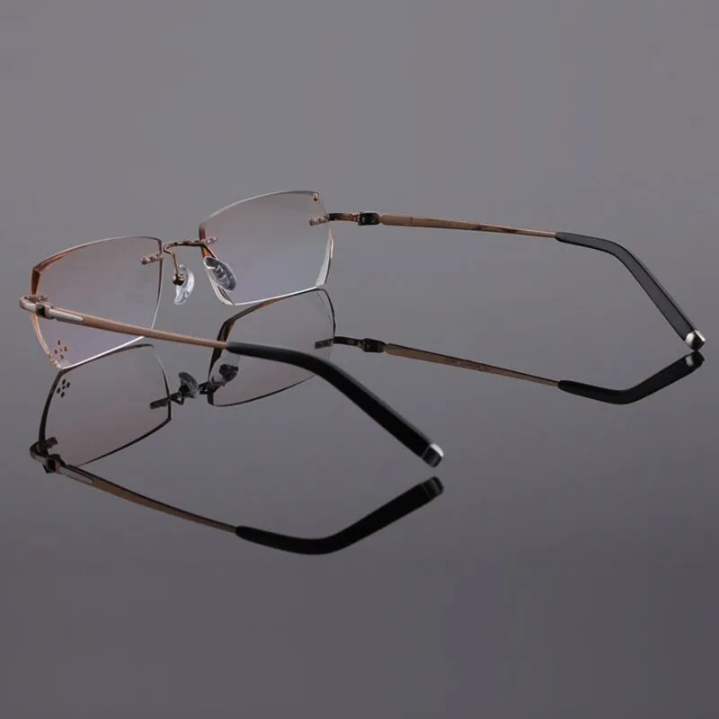 Reven Jate 611 Pure Titanium Rimless Diamond Cutting Glasses Frame Eyeglasses Men Brown