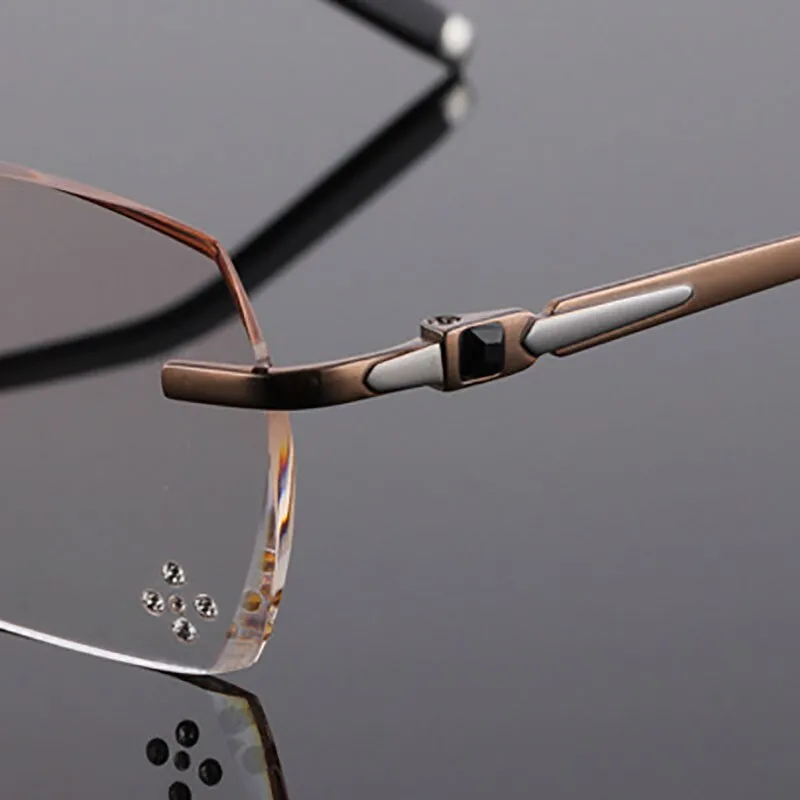 Reven Jate 611 Pure Titanium Rimless Diamond Cutting Glasses Frame Eyeglasses Men Brown