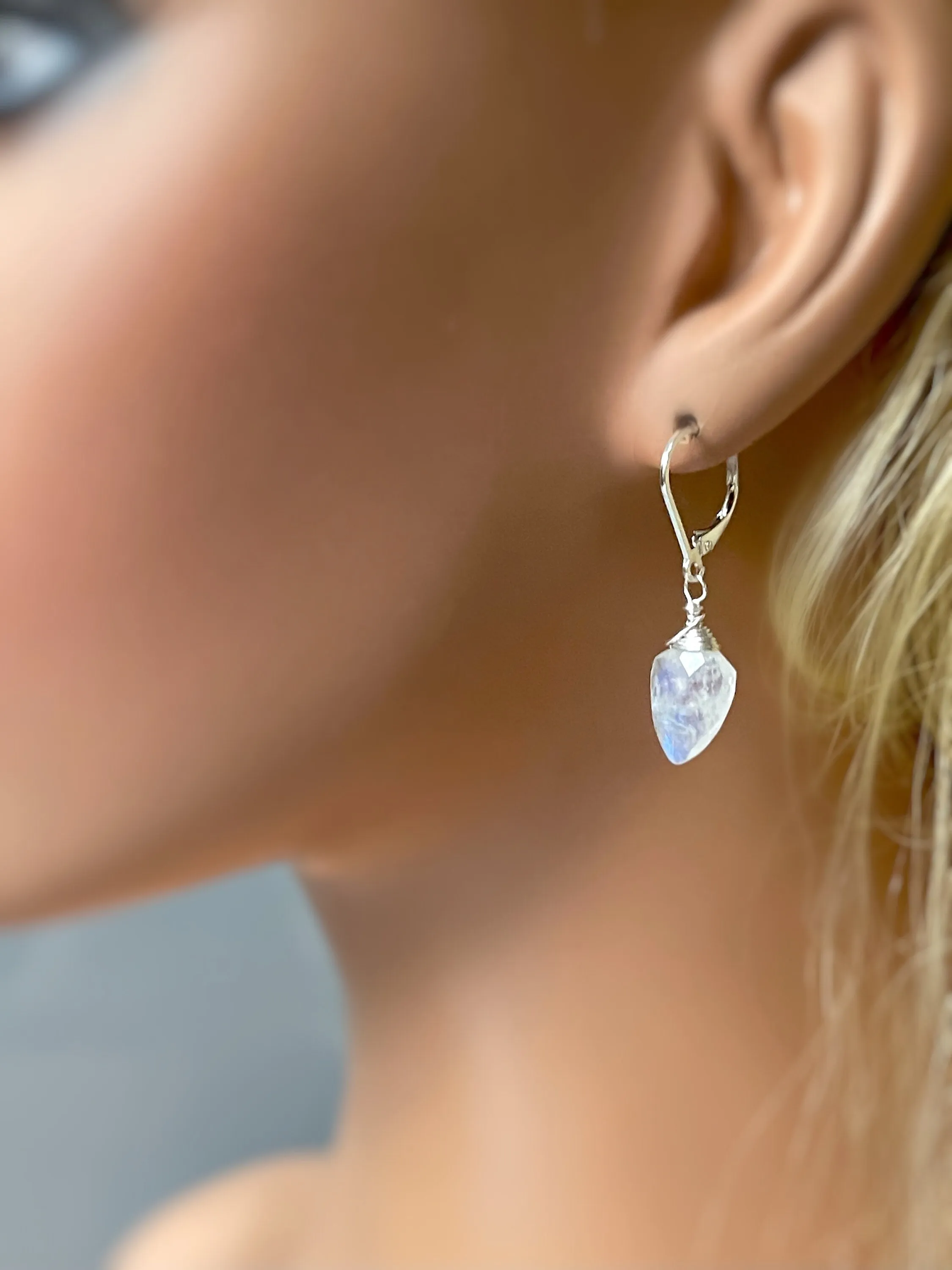 Shield Moonstone Earrings Sterling Silver