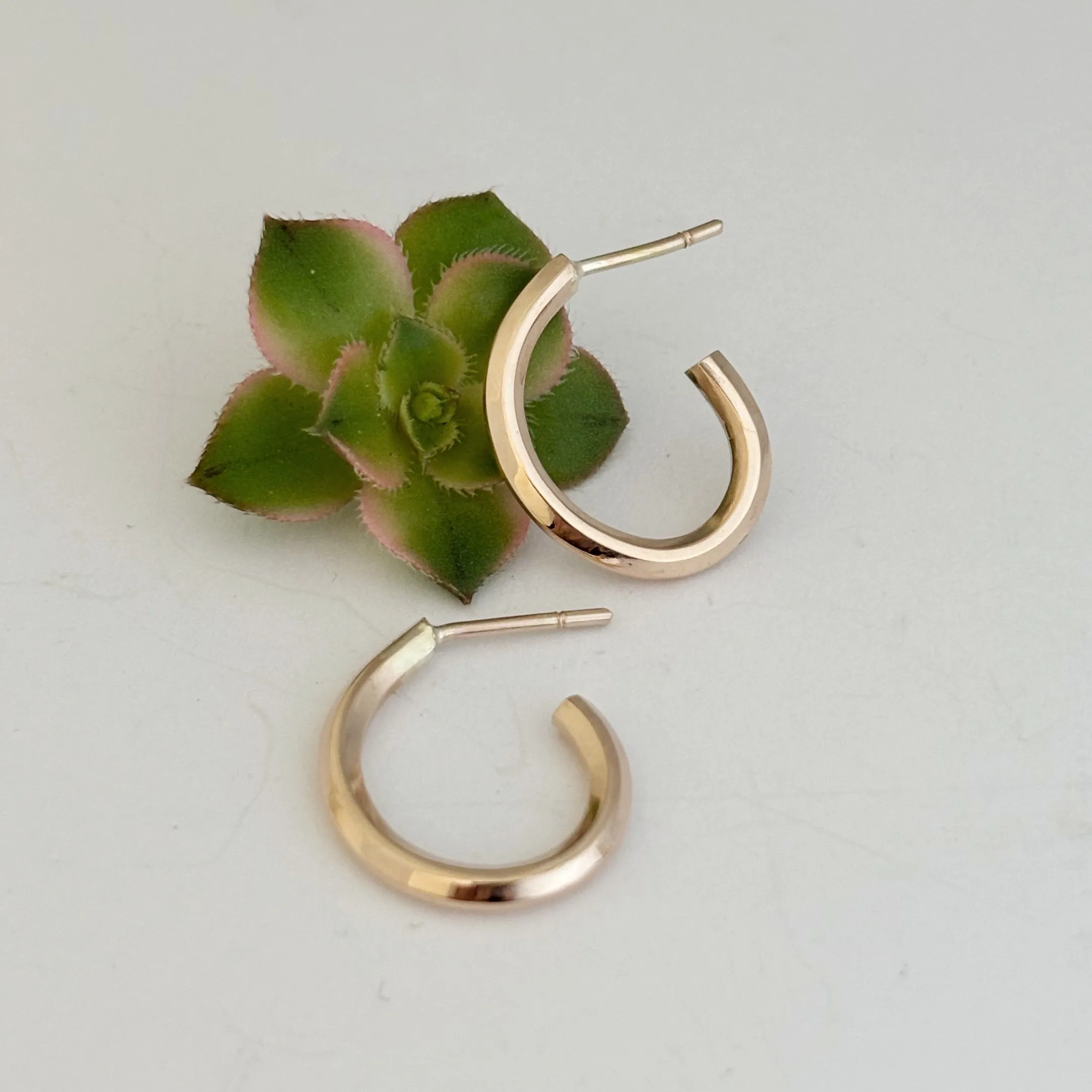 Square rose gold small hoops