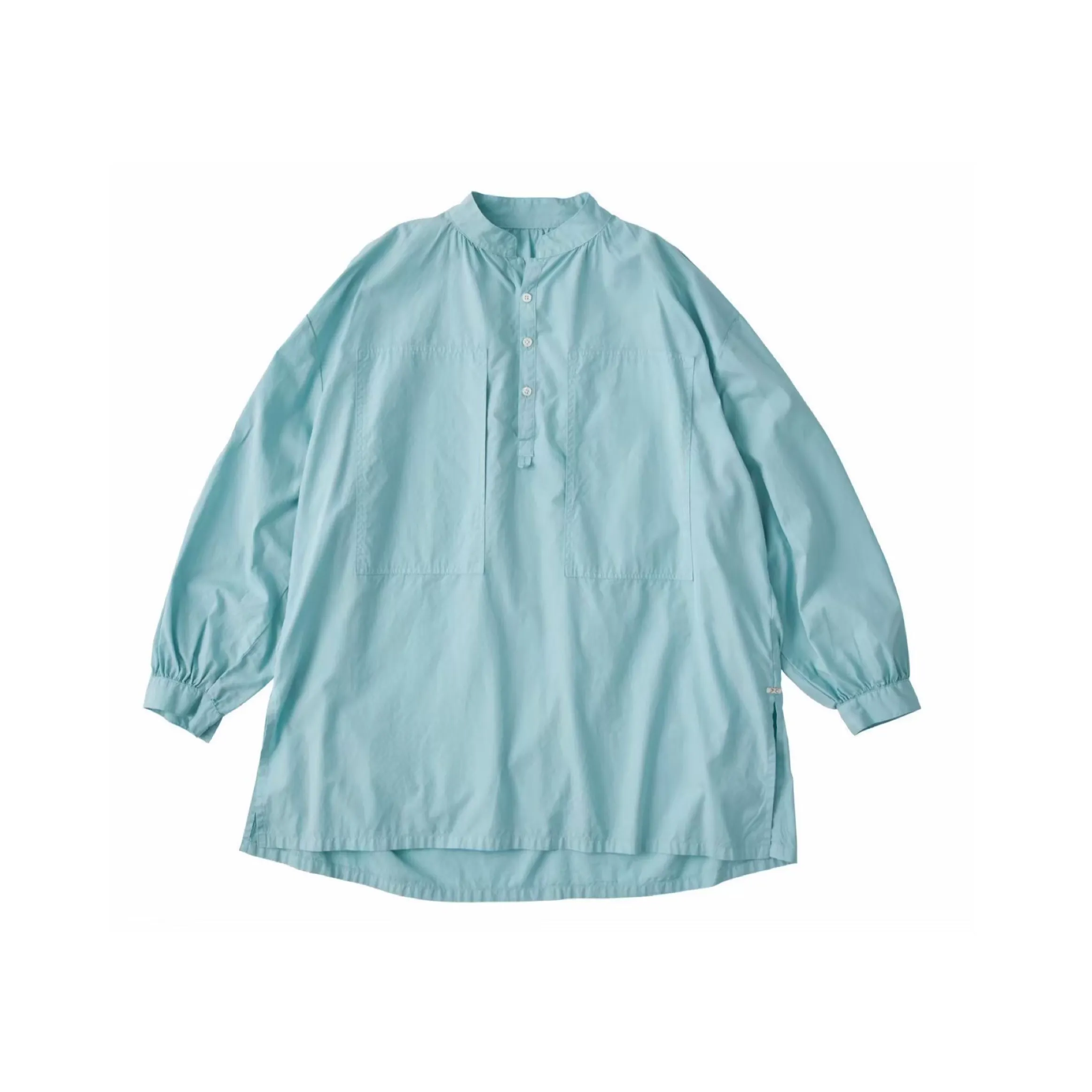 STAND COLLAR LONG SMOCK SHIRT WATCH CHAIN ITEM (NILE GIZA COTTON)