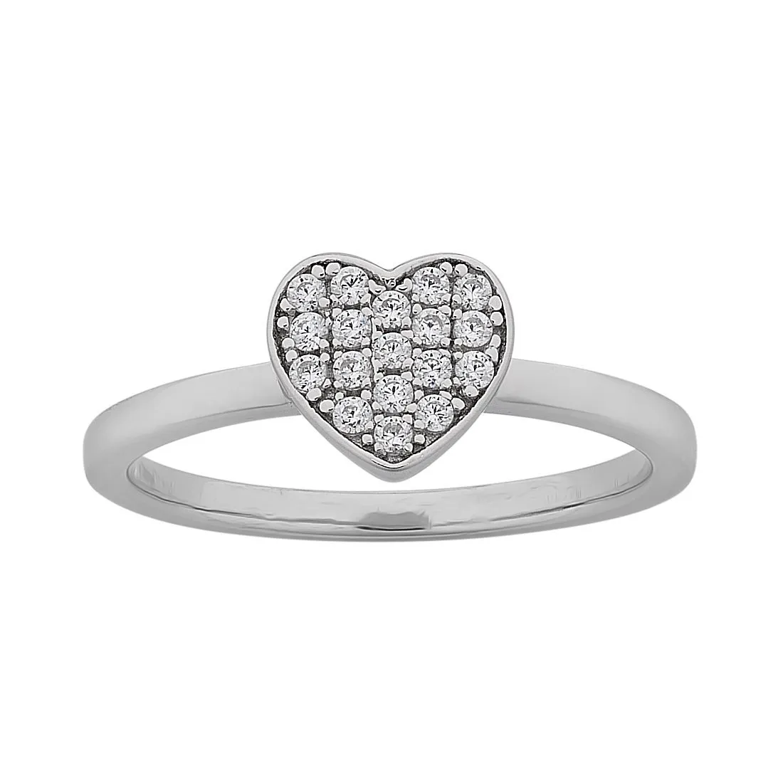 Sterling Silver Cubic Zirconia Pave Heart Stackable Ring