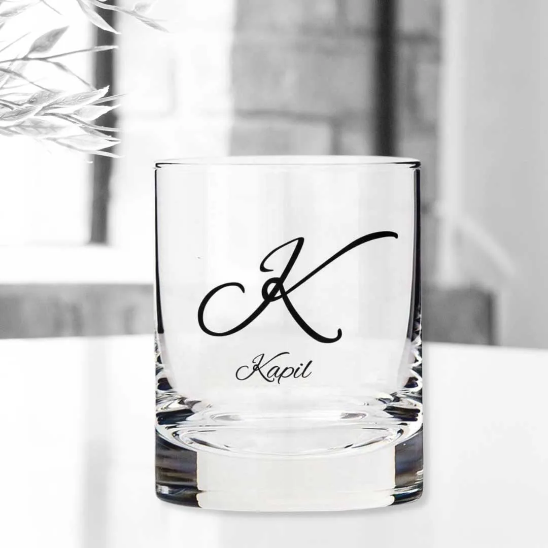 Stylish Customized Whiskey Glass - Gift For Him Husband Boyfriend - Initials Design