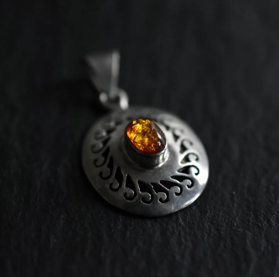 Unique Handmade Silver Sterling 925 Baltic Amber Pendant